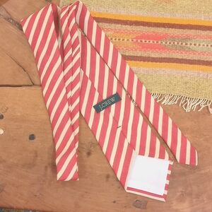 Rare Vintage 90's Linen J. Crew Striped Red & Tan Necktie - Made in USA